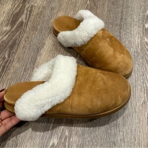 M. Gemi Tan Suede Faux Shearling Slippers made in Italy cottagecore, lounging